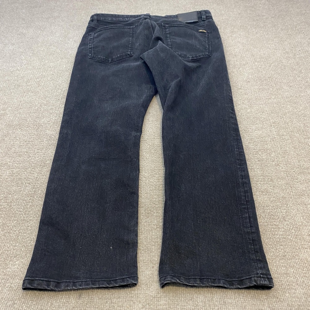 Volcom Solver Modern Straight Jeans Mens 34 Fits 35x29 Black Wash Stretch Denim